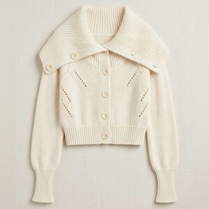 Moda International Cream Button-Front Knit Cardigan with Wide Collar